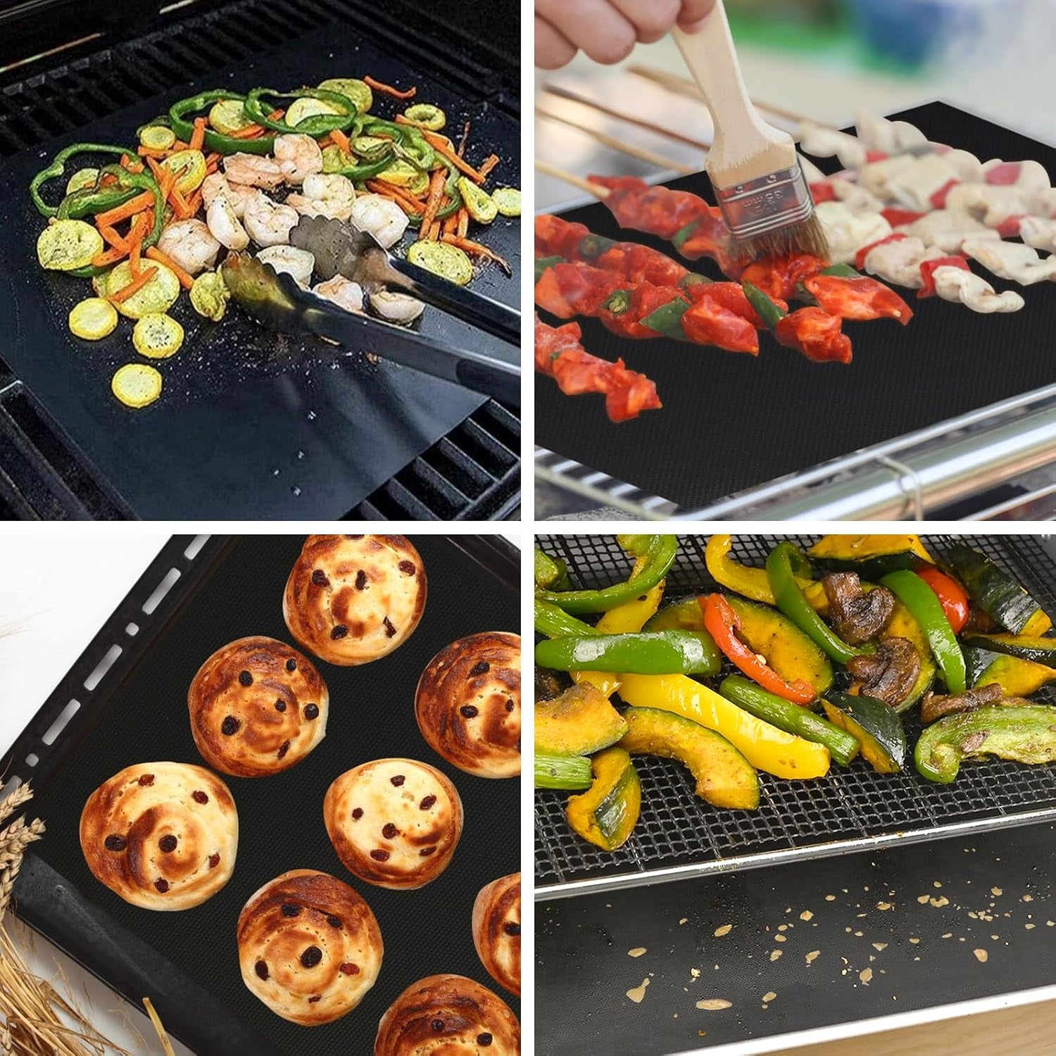 12 Inch Air Fryer Parchment Paper Squares with 4 PCS Black Non-Stick Reusable Grilling Mat for Ninja Foodi Flip SP101/SP201/SP301/SP351, Cuisinart Toaster Oven, Microwave