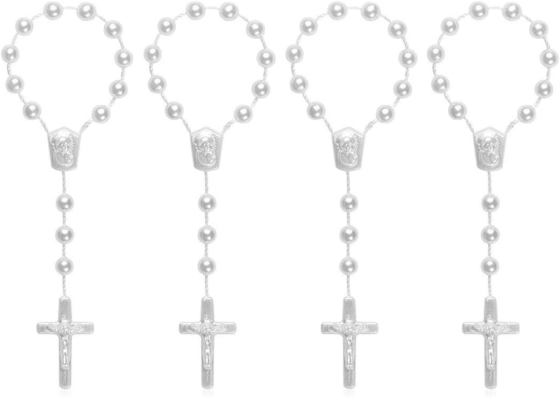 24 Pieces Baptism Rosary Acrylic Rosary Beads Mini Rosaries with Angel for the First Communion Baptism Party Favors (White)