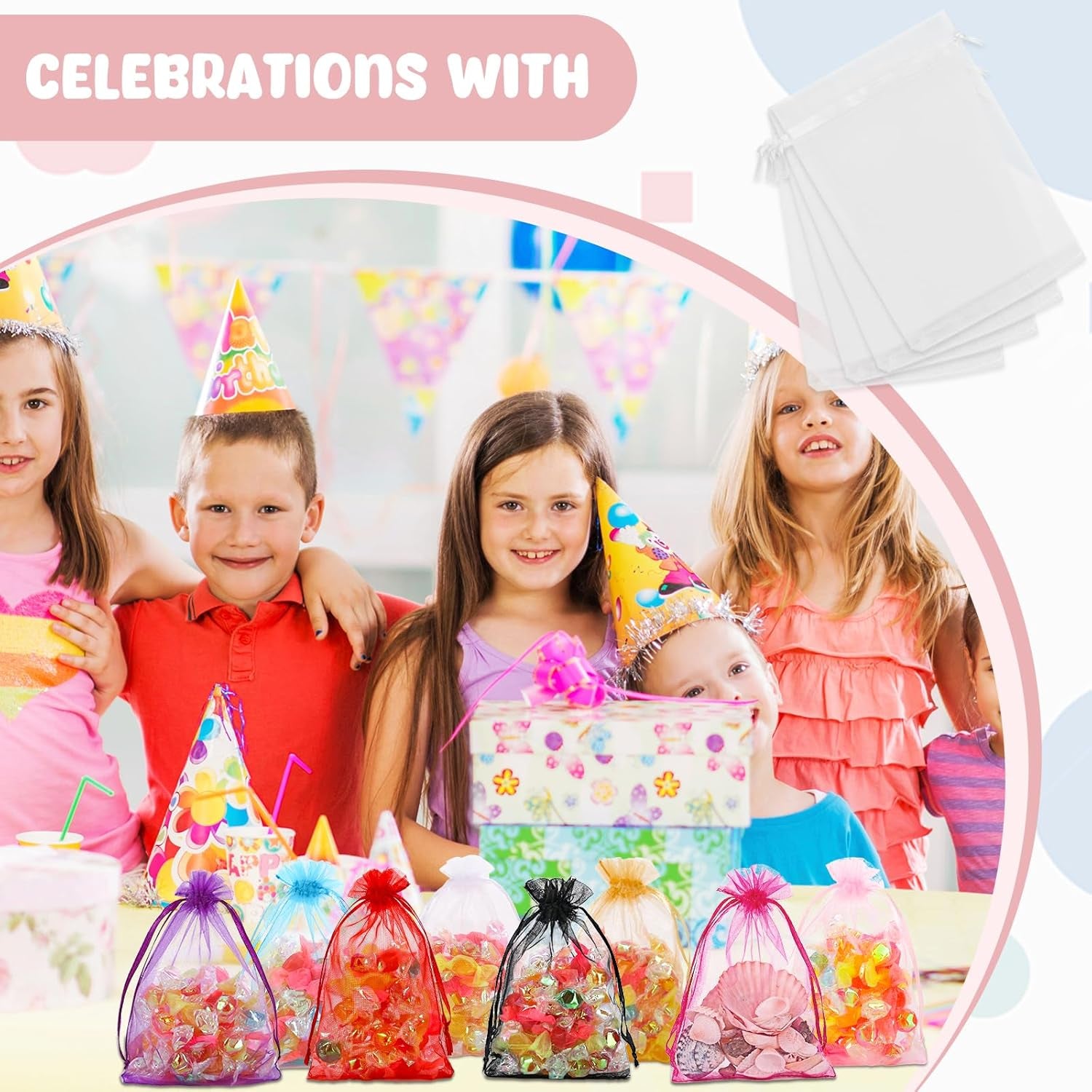 120PCS Organza Bags with Drawstring, White Sheer Gift Pouch Candy Bags for Christmas Party Favors 4 X 6 Inch