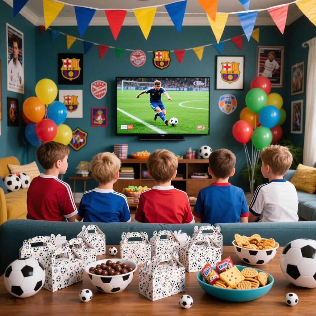 16PCS Party Favor Boxes, Soccer Goodie Bags Paper Gable Treat Snack Bags for Soccer Themed Party Decorations Supplies 6.1×3.5×3.3 Inch