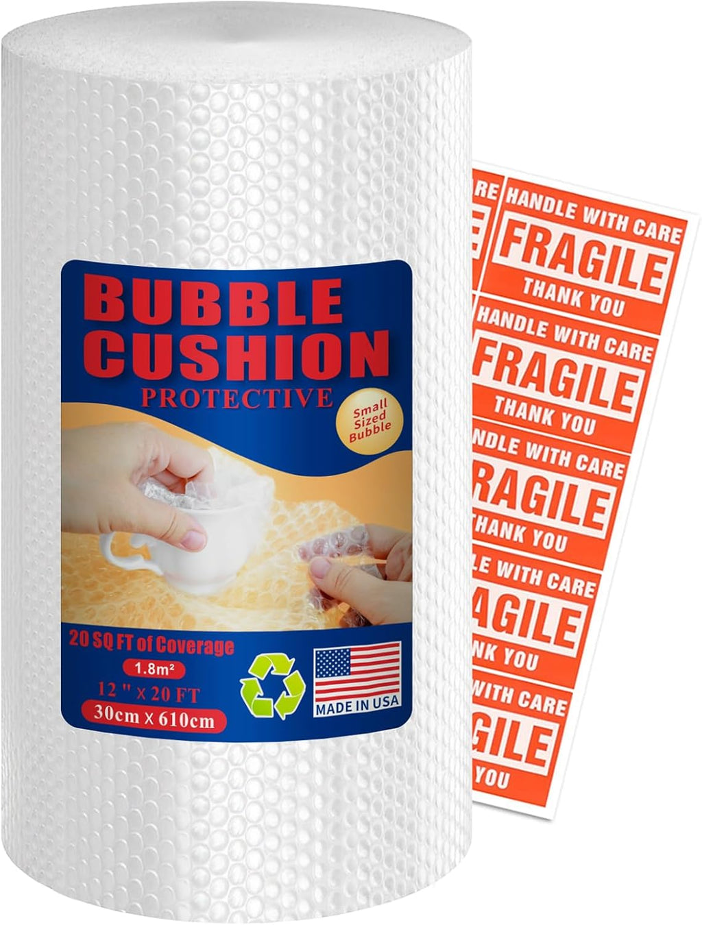 12 Inch X 20 Feet Bubble Wrap Roll with Every 12 Inches Easy Tearing Perforation for Moving Packing and Shipping Cushioning Made in US