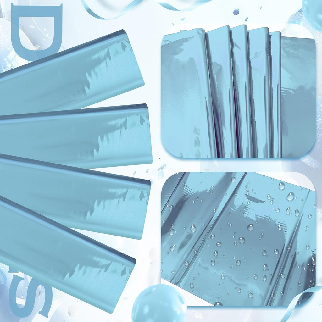 1 Piece Light Blue Foil Tablecloth 54*72Inch Plastic Baby Shower Frozen Birthday Party Table Cloths Disposable Waterproof Table Cover for Winter Christmas Wedding Graduation Party Supplies