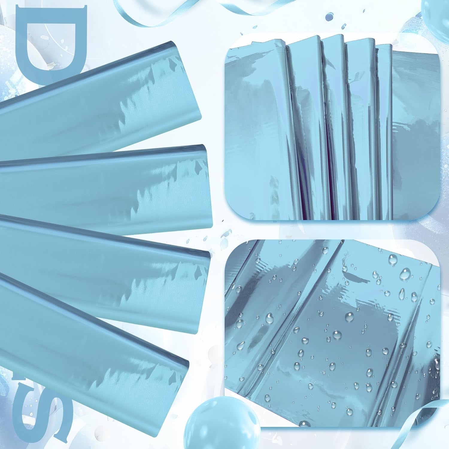 1 Piece Light Blue Foil Tablecloth 54*72Inch Plastic Baby Shower Frozen Birthday Party Table Cloths Disposable Waterproof Table Cover for Winter Christmas Wedding Graduation Party Supplies