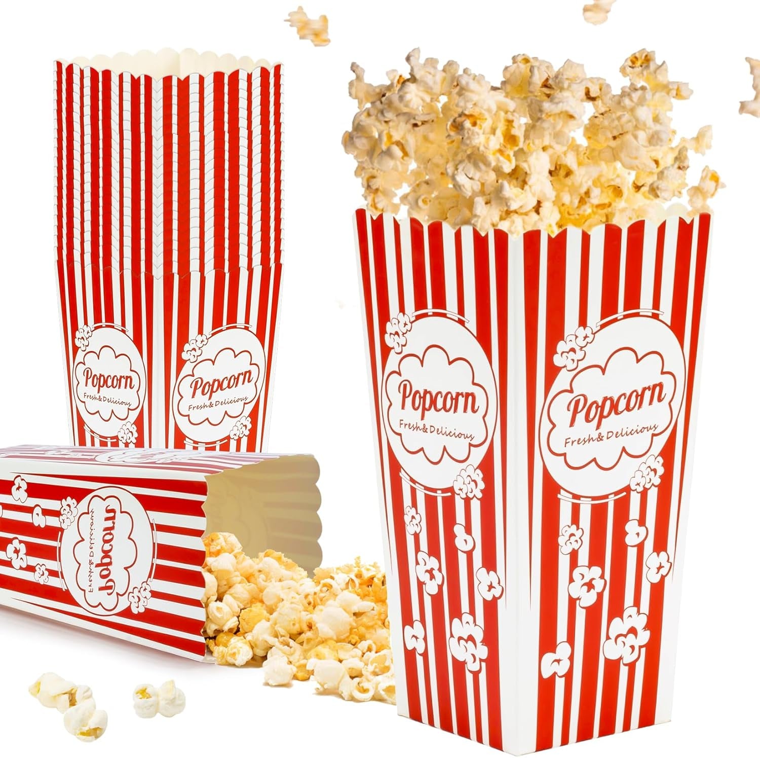 23 Popcorn Boxes Containers Party - 46Oz Square Popcorn Bowls Square Buckets Container Tub Paper Cups Holders Disposable Halloween Carnival Christmas Movie Night Party Individual Servings