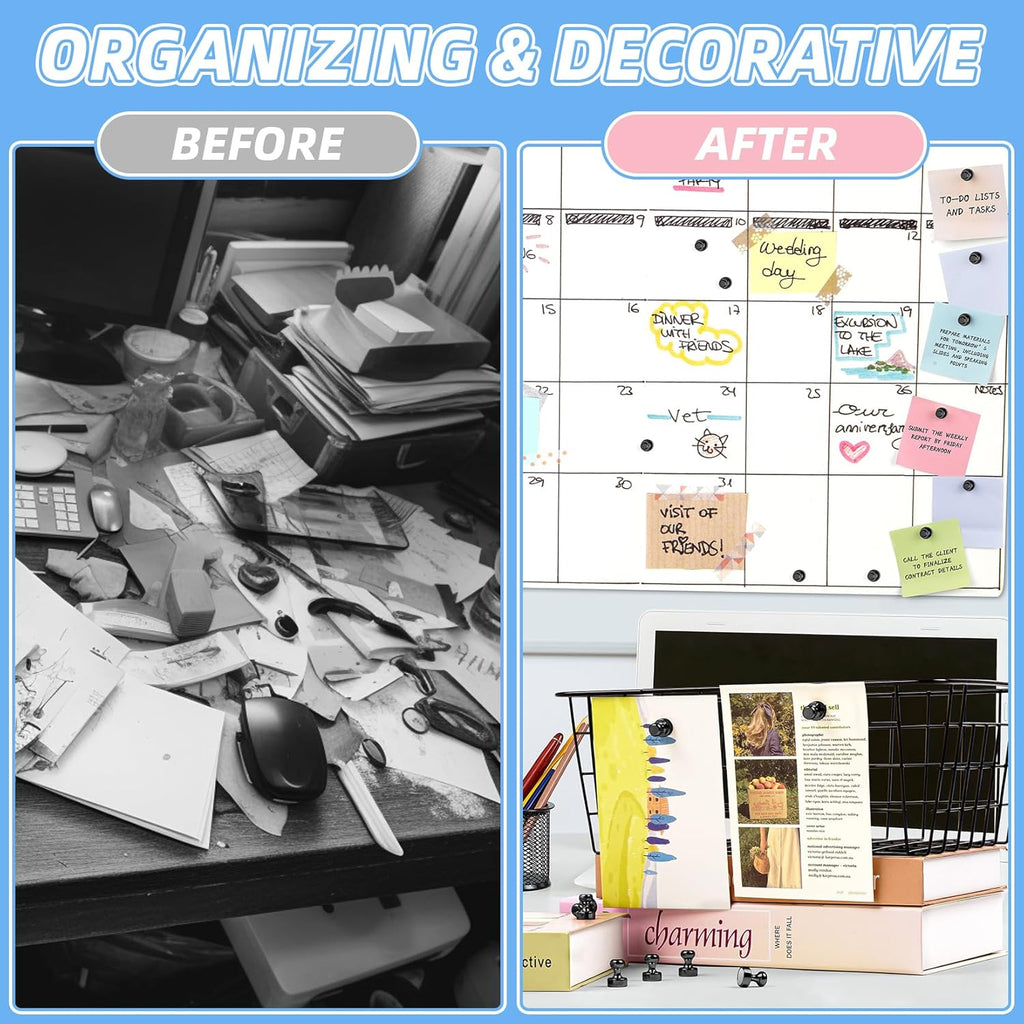 12Pcs Black Fridge Magnets, Whiteboard Magnets Refrigerator Magnet, Small Strong Magnet for Whiteboard, Office, Classroom, Kitchen