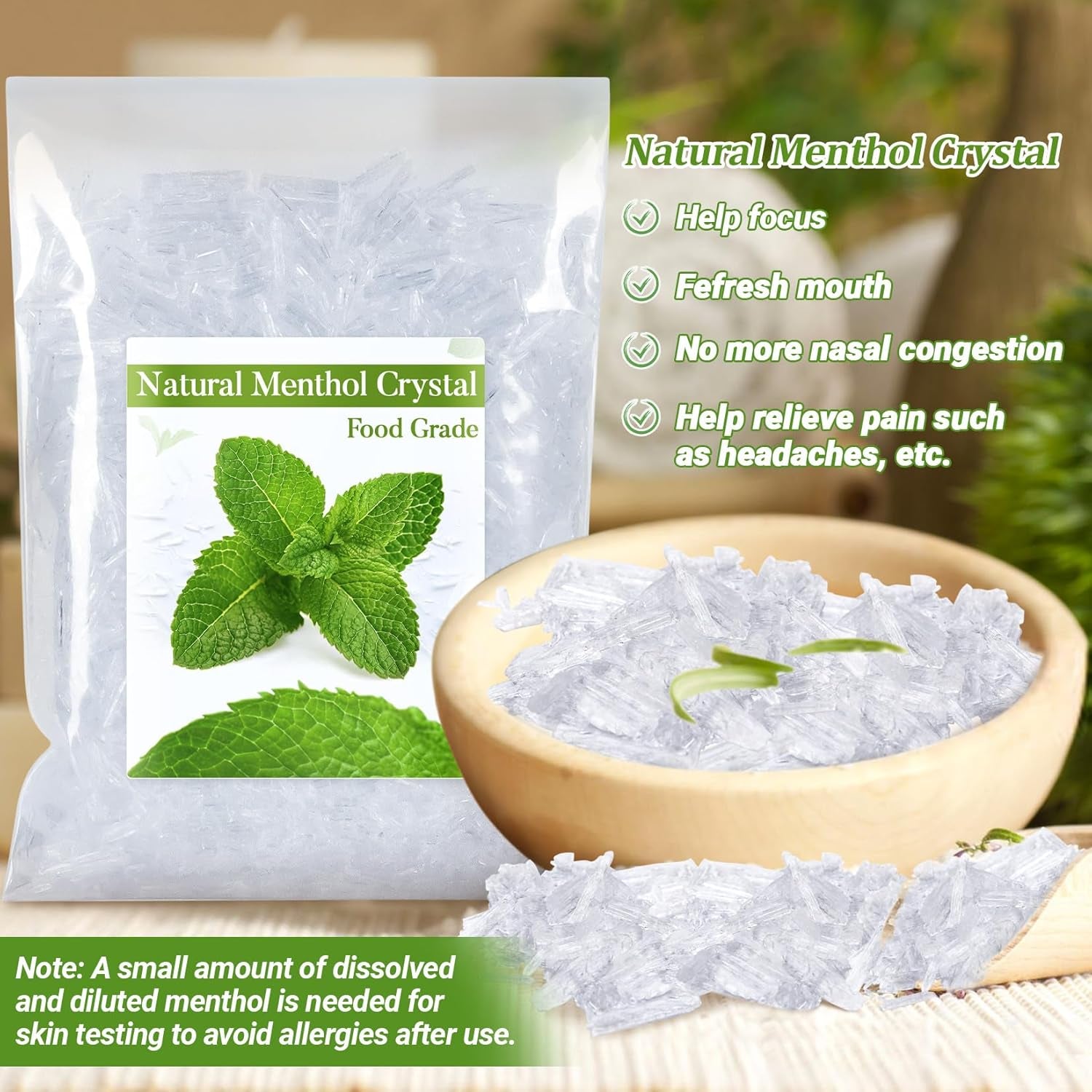 3.5Oz Menthol Crystal Bulk - Food Grade Menthol Crystals Organic Mentol Cristal for Shower Steamer Aromatherapy Vapo Tablet Making Colds Restore Congestion Relief Peppermint Essential Oil Making