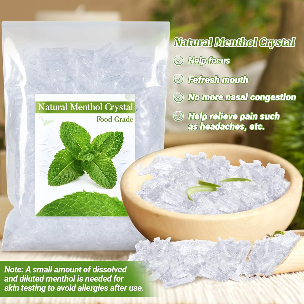 2Oz Menthol Crystal Bulk - Food Grade Menthol Crystals Organic Mentol Cristal for Shower Steamer Aromatherapy Vapo Tablet Making Colds Restore Congestion Relief Peppermint Essential Oil Making