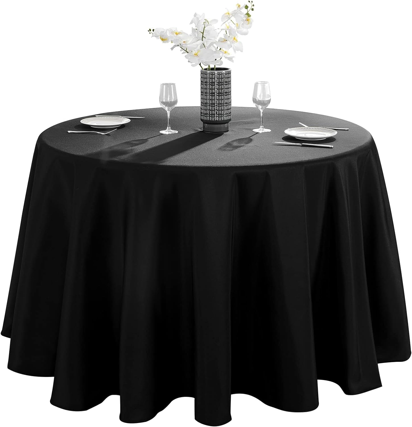 1 Pack 120Inch round Tablecloth Polyester Table Cloth, Stain Resistant and Wrinkle Polyester Dining Table Cover for Kitchen Dinning Party Wedding Rectangular Tabletop Buffet Decoration(Black)