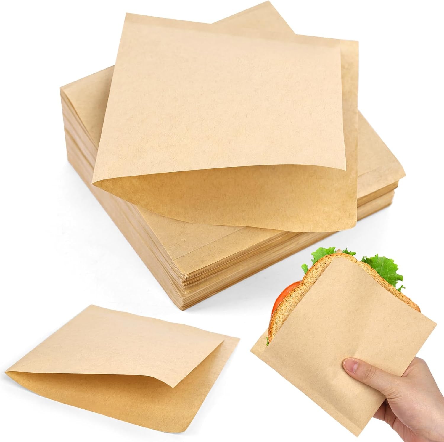 200 Pcs Double Open Pretzel Bags, 5" X 5" Grease-Resistant Brown Sandwich Paper Bags Paper for Oily Snack Pretzels Cookies