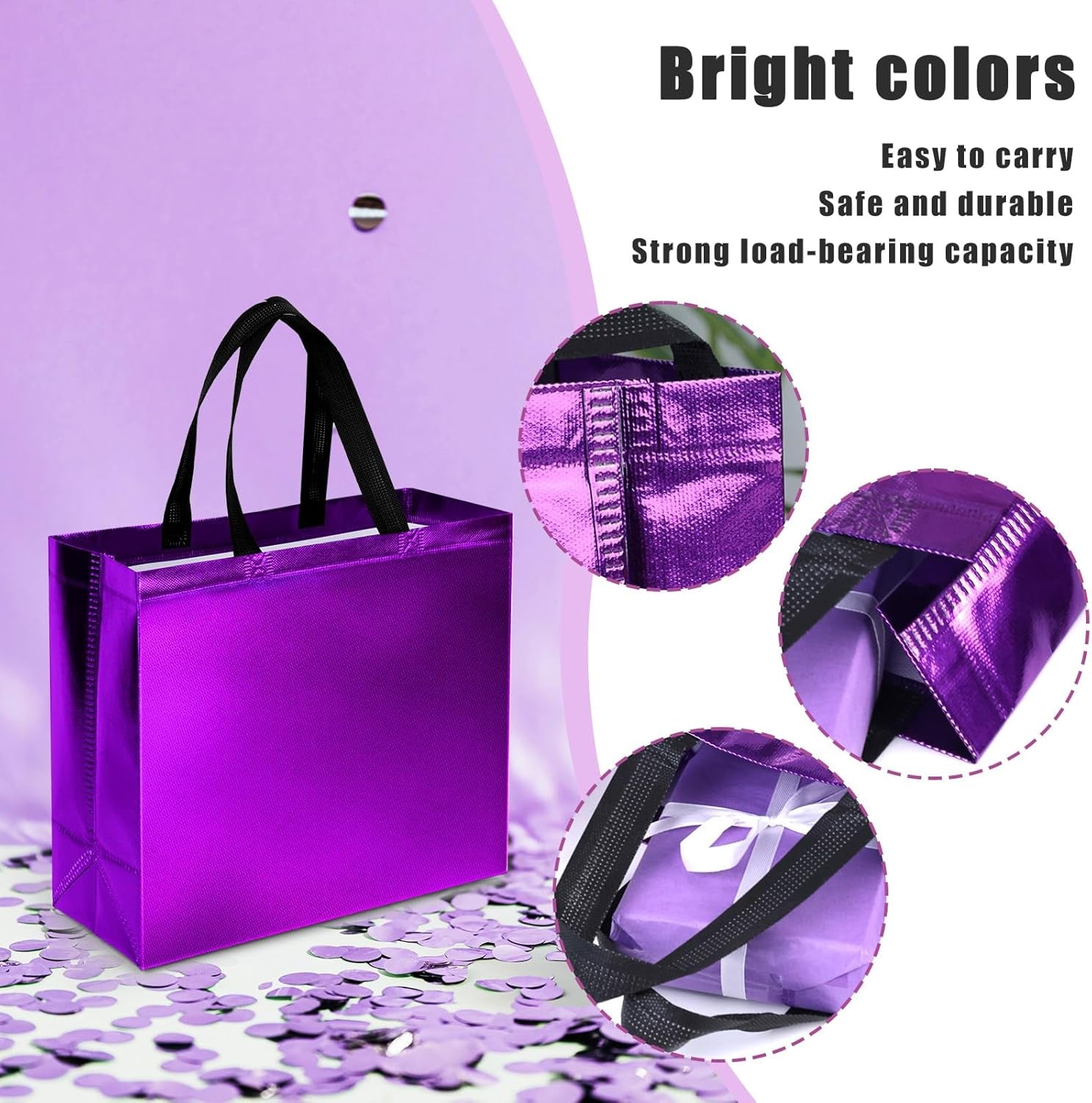 12PCS Reusable Gift Bags, 12.6"X5"X11" Large Party Favor Bags with Handles, Blue Green Purple Red Teal Rose for Christmas Birthday Wedding