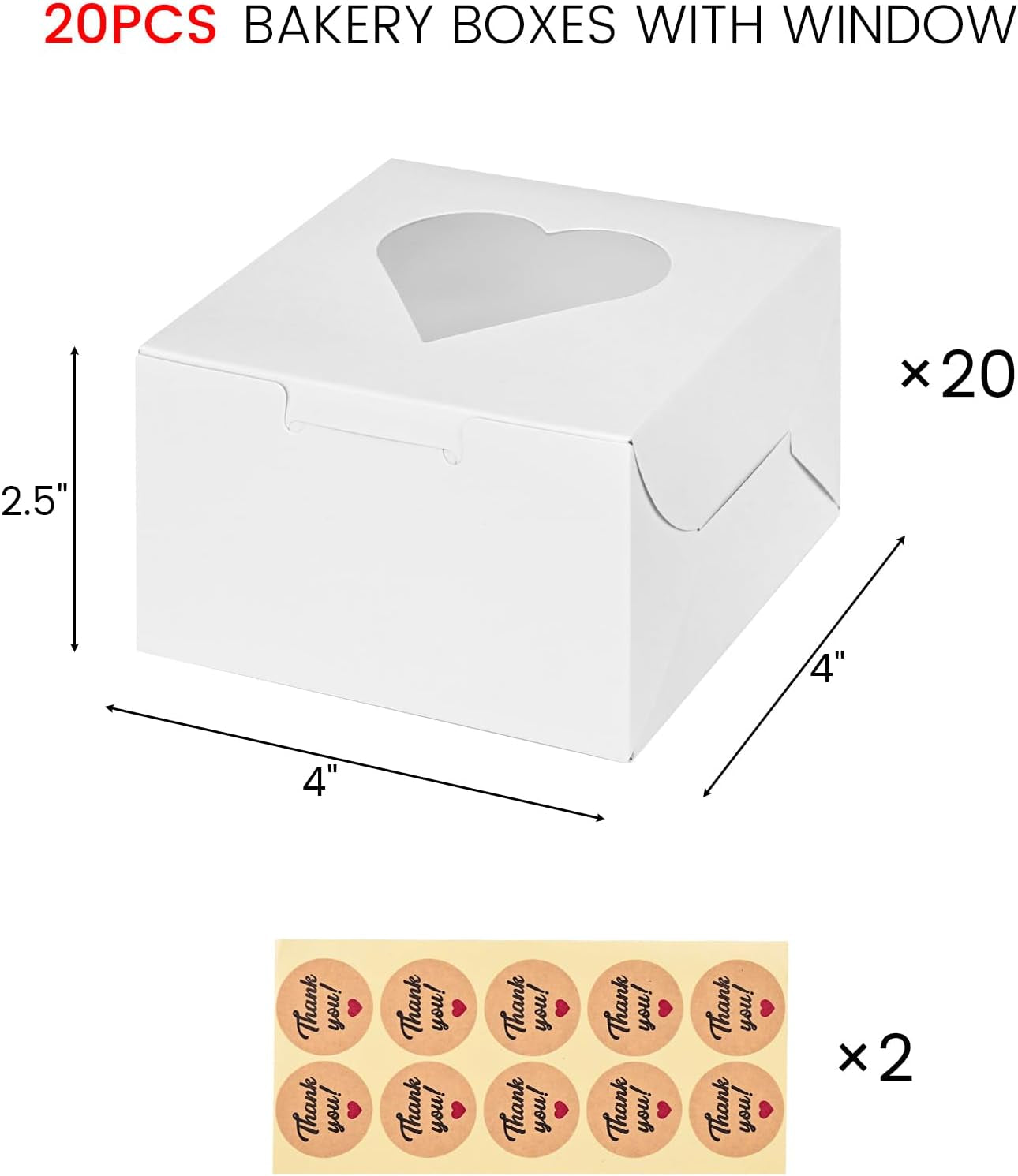 20PCS Cookie Boxes,4X4X2.5Inches Mini Bakery Boxes with Window for Individual Cupcake Pastry Candy Strawberry, Party Supplies