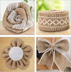 16 PCS Natural Burlap Flowers Set, Including 12 PCS Handmade Lace Burlap Flowers and Bowknots, 4 Rolls Burlap Ribbon for Christmas Birthday Party Wedding Home Embellishment DIY Crafts
