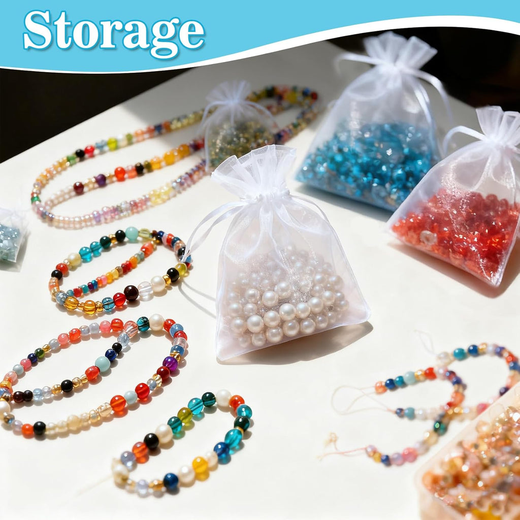 100 White Organza Bags 3''X4'' - Small Organza Sachet Jewelry Gift Favor Bags Drawstring Mesh Bags Valentines Wedding Eid Mubarak Halloween Eve Christmas New Year Party Candy Fruit Wrap Bulk