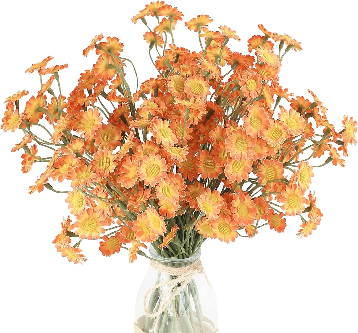 24Pcs Burnt Orange Small Artificial Flowers Faux Silk Daisies Fake Wildflowers for DIY Terracotta Wedding Bouquets Floral Arrangements Party Decor Centerpieces Decorations (Vase Not Included)
