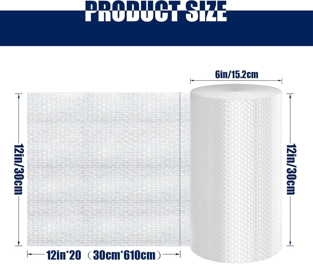 12 Inch X 20 Feet Bubble Wrap Roll with Every 12 Inches Easy Tearing Perforation for Moving Packing and Shipping Cushioning Made in US