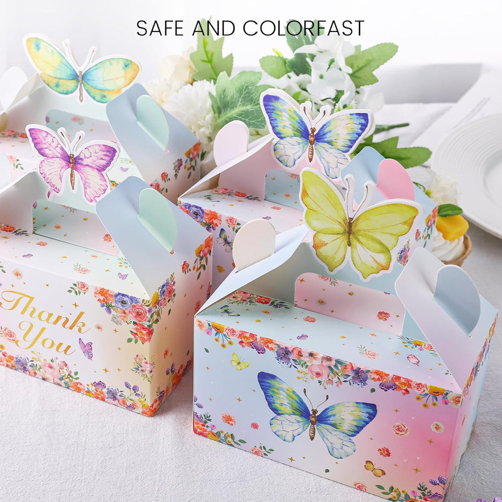 12PCS Butterfly Party Favor Boxes, Goodie Gable Treat Box Paper Candy Containers for Birthday Baby Shower Wedding Party