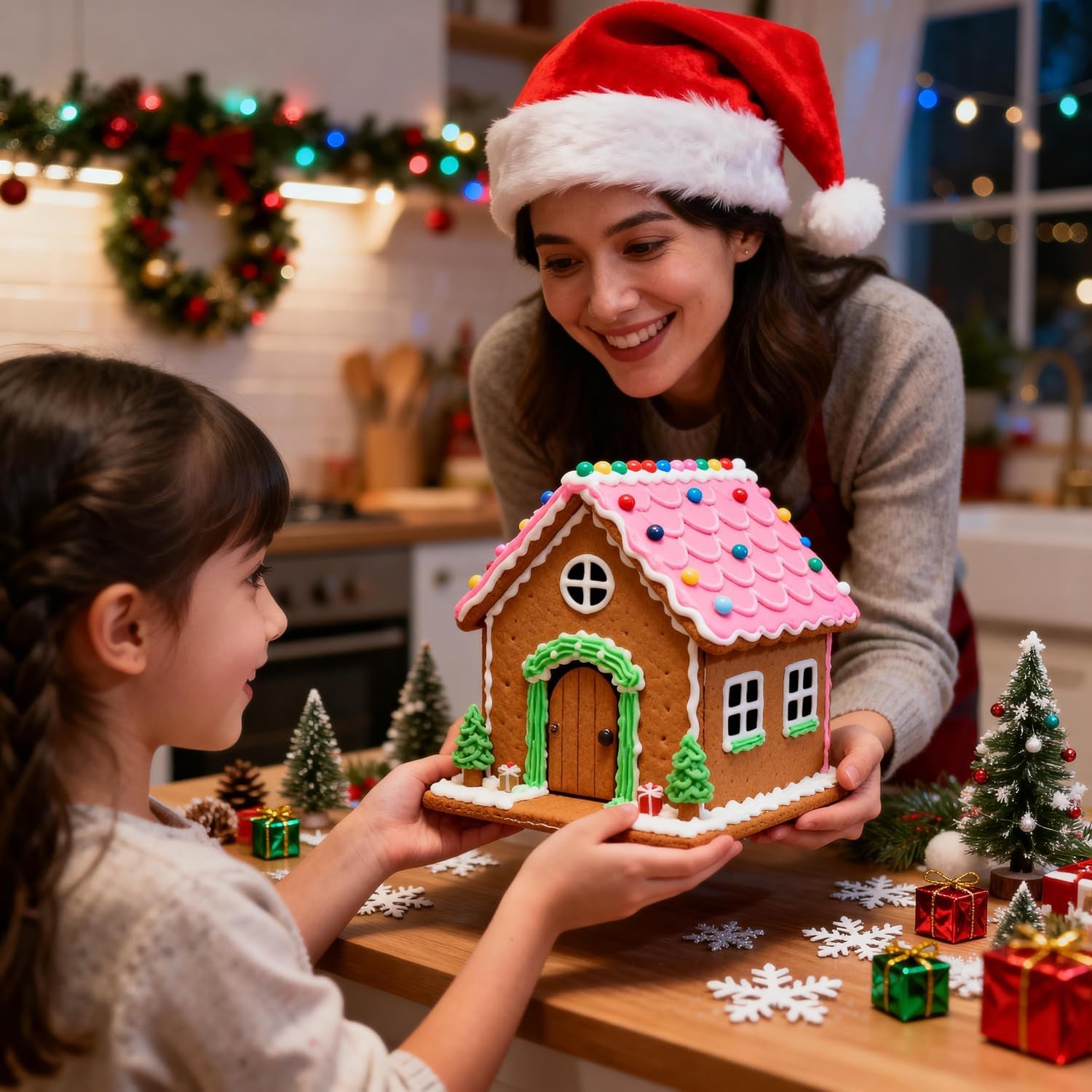 10Pcs Gingerbread House Cookie Cutters Set for Christmas Winter Holiday Baking and Decoration, Stainless Steel 3D Gingerbread House Kit for Kids Adults, Gift Package