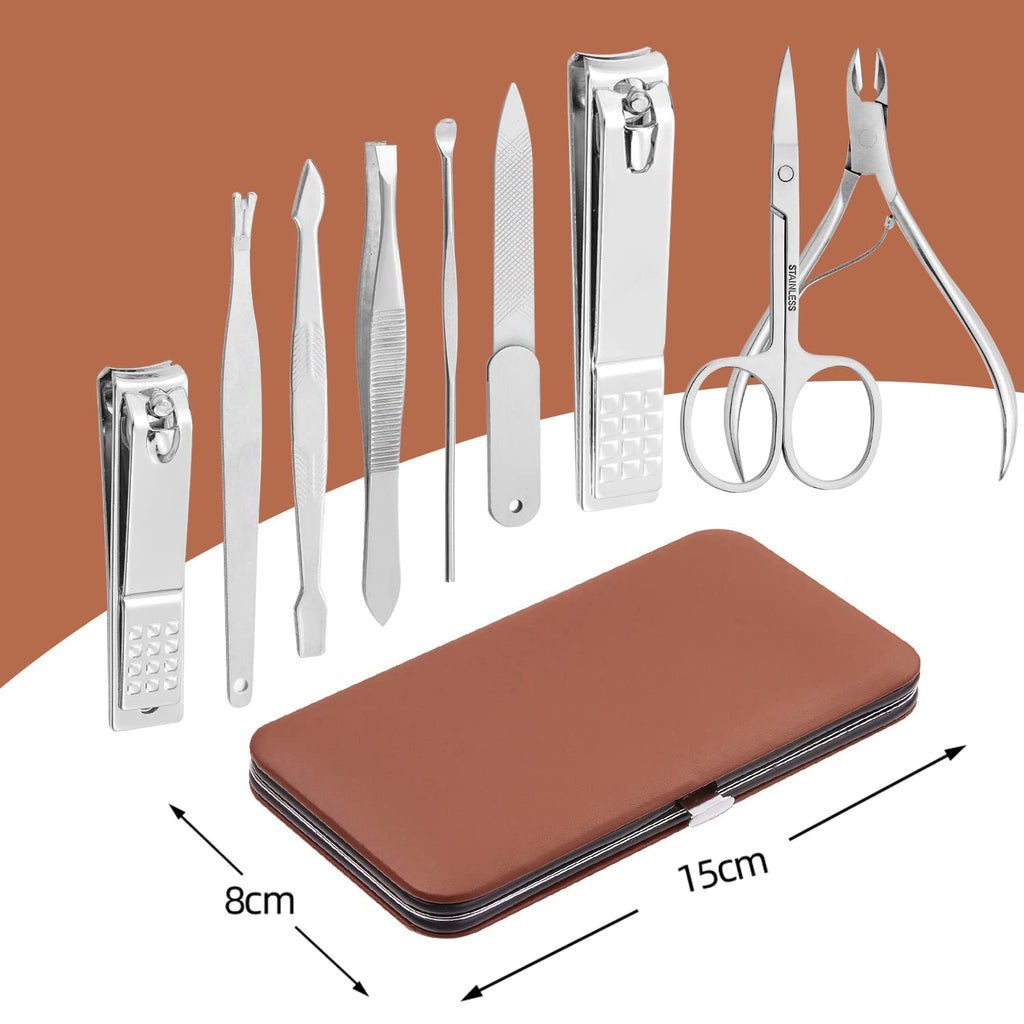 100% Stainless Steel Ingrown Toenail File and Lifter Double Sided with Storage Case (Ingrown Toenail File) and Manicure Set Manicure Kit Nail Kit Nail Clipper 9PCS Mens Grooming Kit Pedicure