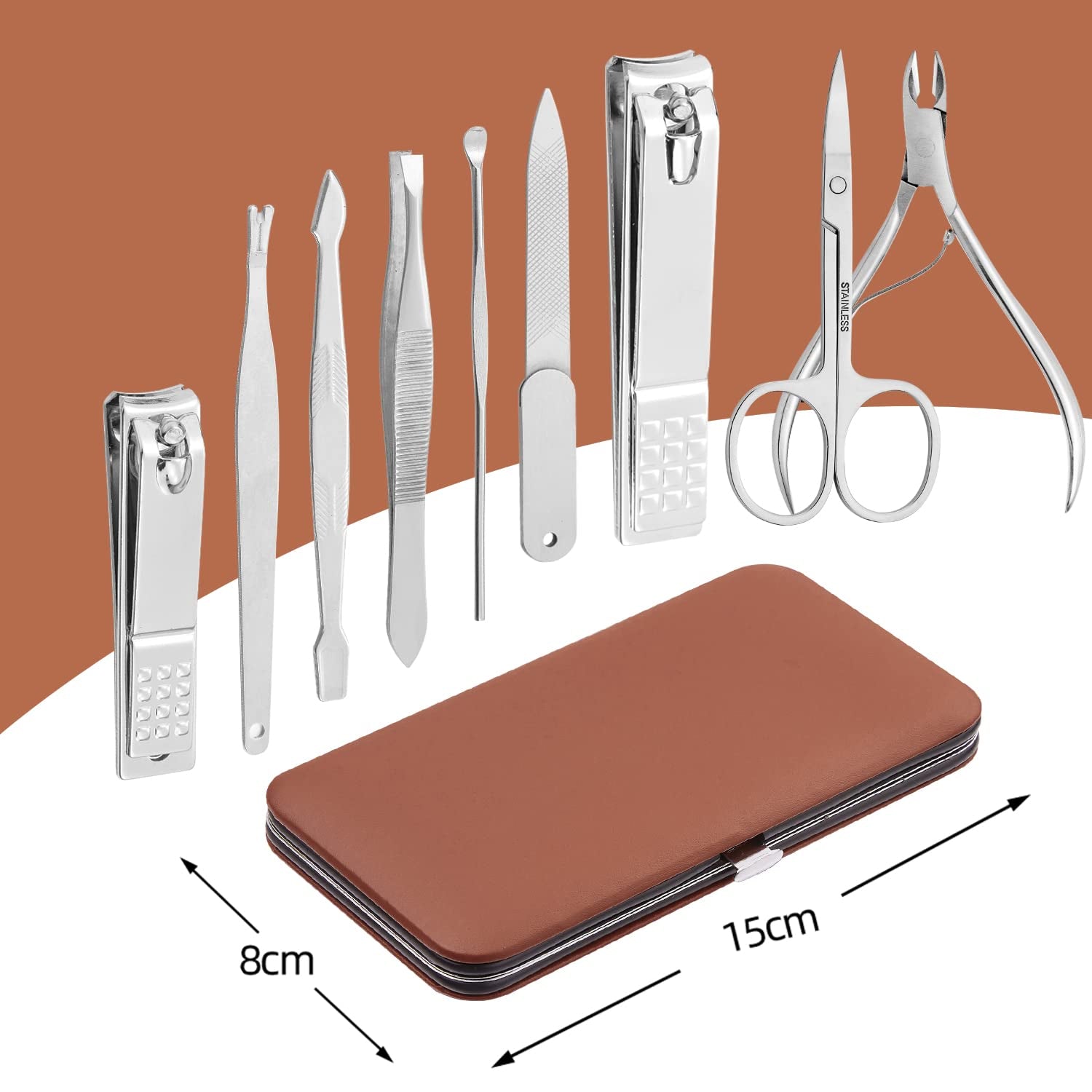 100% Stainless Steel Ingrown Toenail File and Lifter Double Sided with Storage Case (Ingrown Toenail File) and Manicure Set Manicure Kit Nail Kit Nail Clipper 9PCS Mens Grooming Kit Pedicure