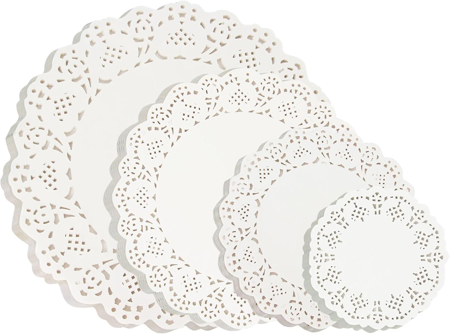 200 Paper Doilies Assorted Sizes - round Disposable Paper Placemats 4.5, 6.5, 8.5, 10.5 Inch Charger Plates White Table Lace Doilies for Dessert Tray Food Table Decor for Party Wedding