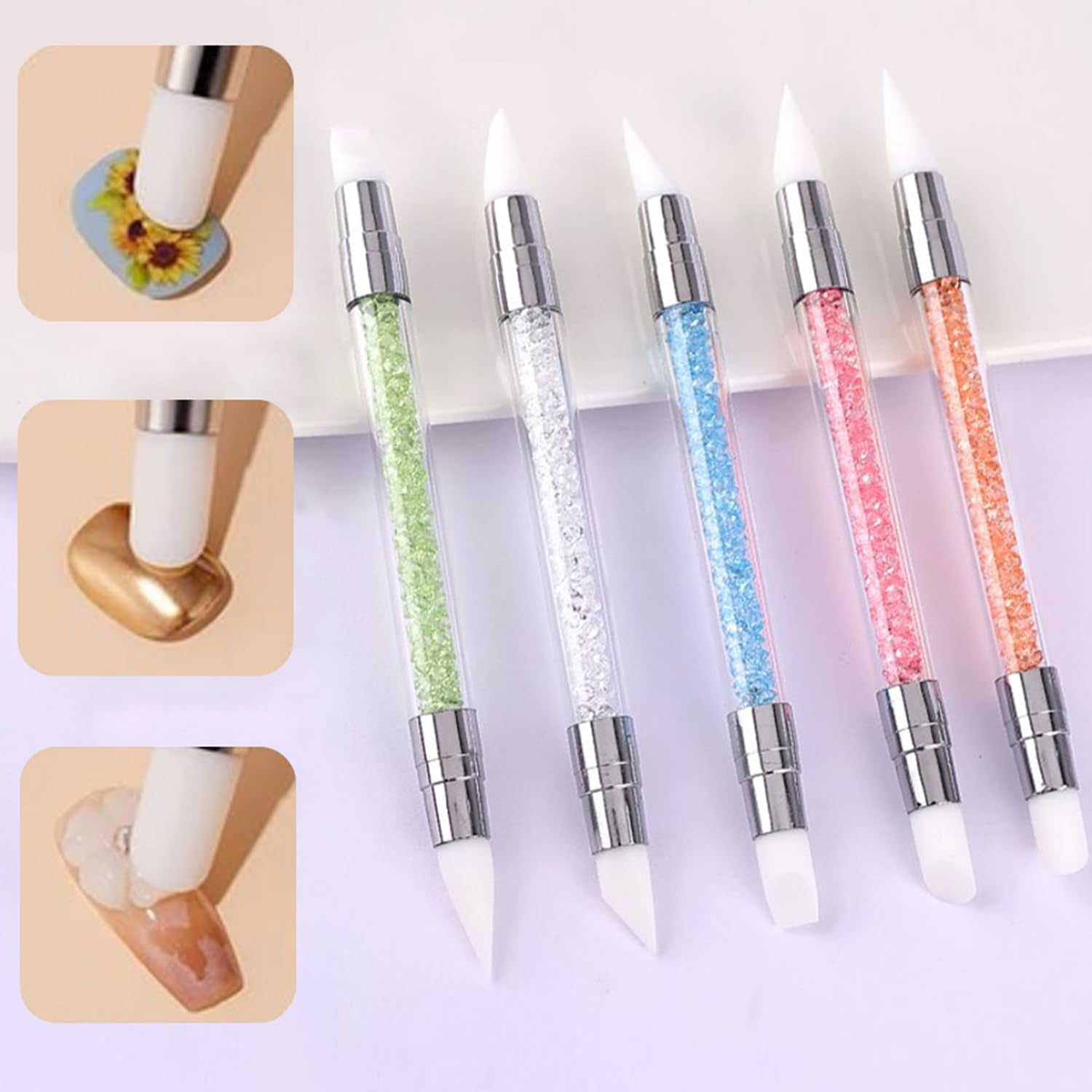 10PCS Nail Art Gel Carving Pen Acrylic Dotting Pen Rhinestone Handle Double-Ended Silicone Brushes for Design Nail Foil Carving Drawing and 3D Effect Shaping Drawing Dotting Tools