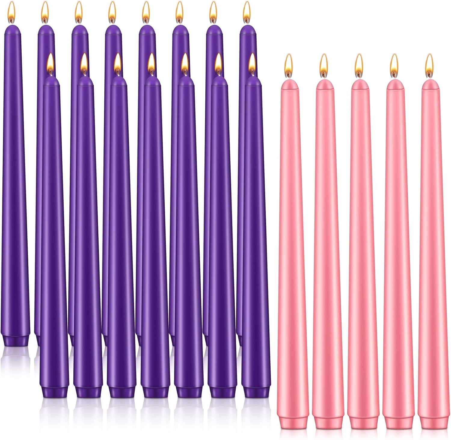 20 Pcs Christmas Advent Candle Set Taper Candles 10 Inch Purple and Pink Christmas Candles Candlesticks for Wedding Advent Home Church Holiday Decoration Party Celebrations