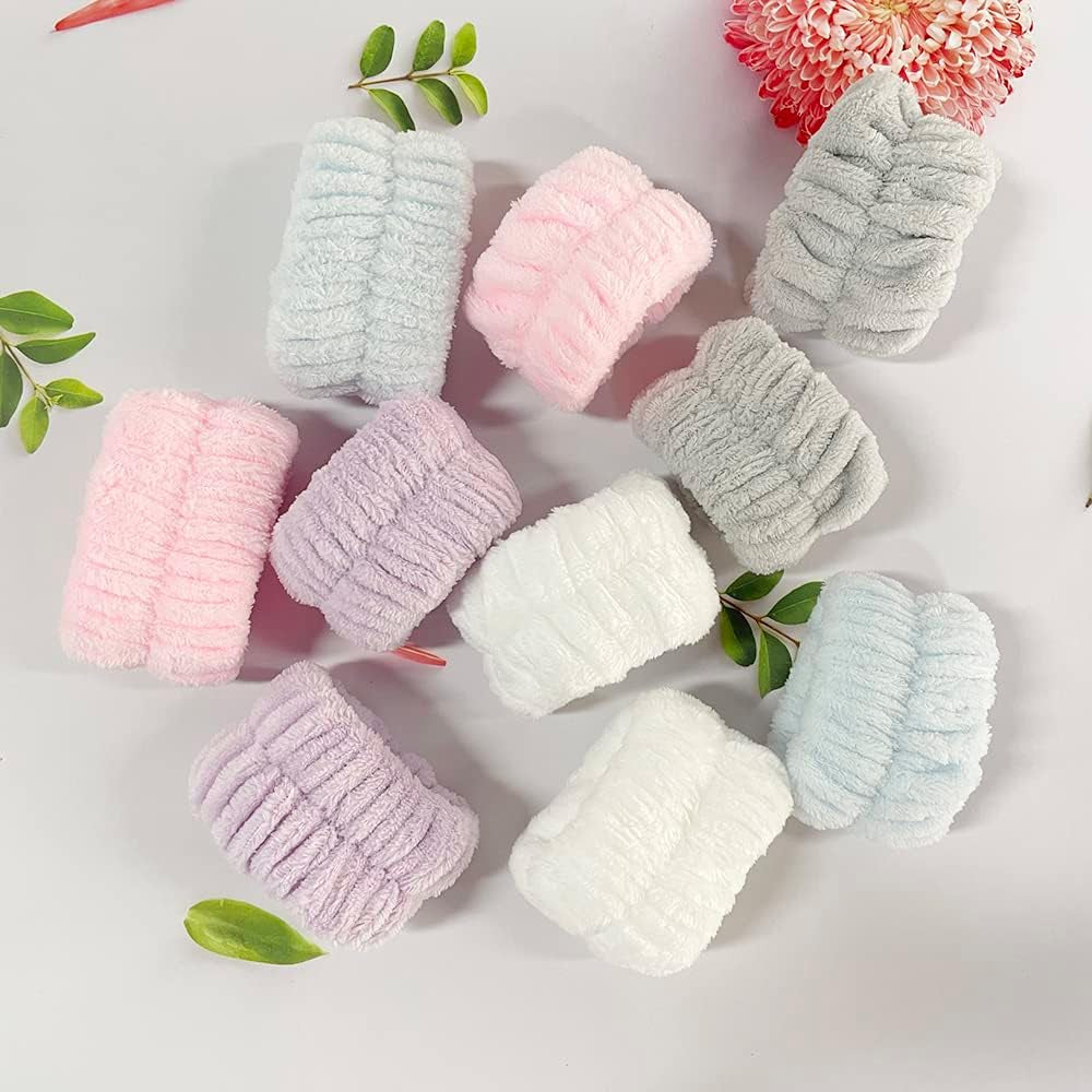 10 Pack Wrist Towels for Washing Face to Prevent the Water Drop down from Arm,Microfiber Face Washing Wristbands（Pink,Blue,Gray,Purple,White