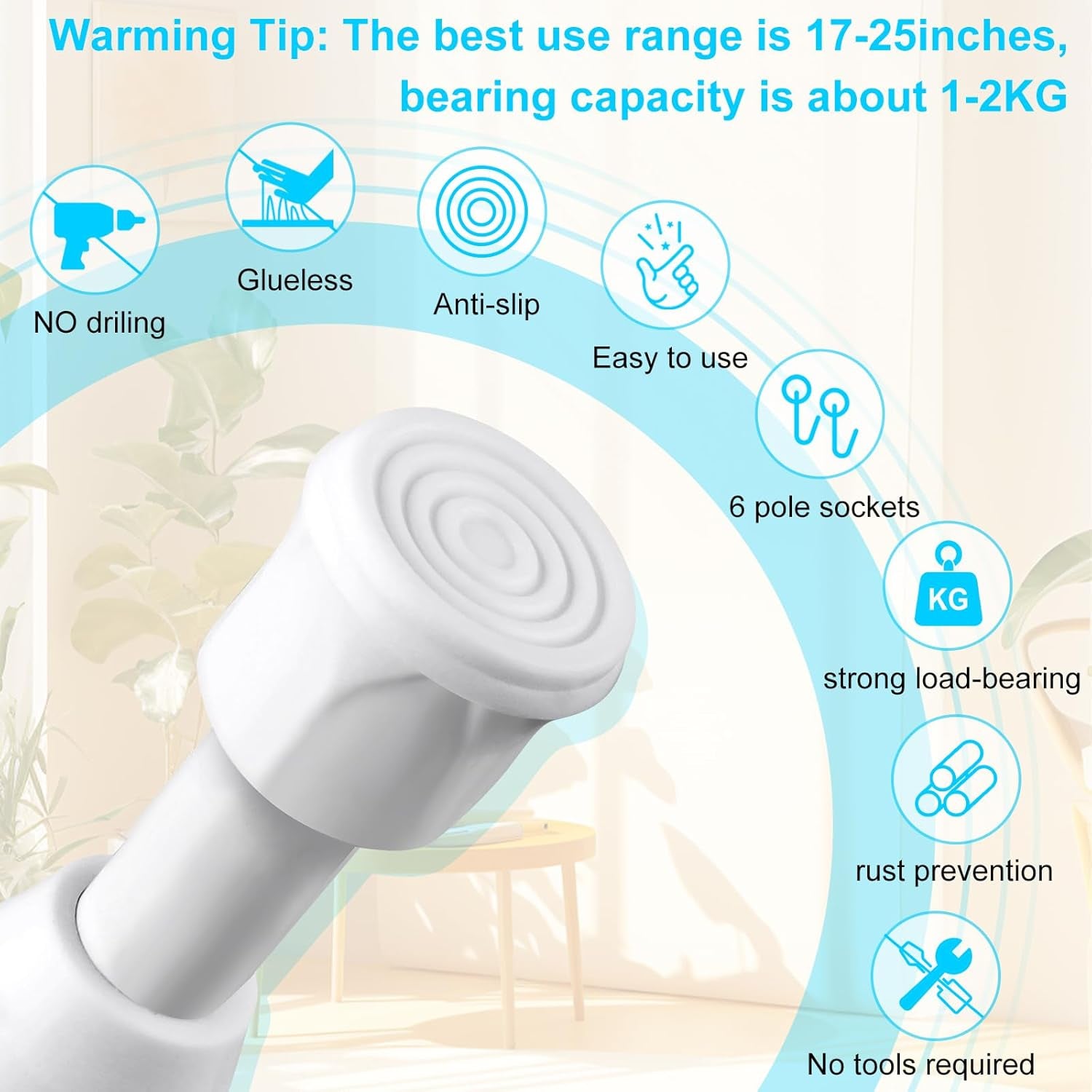 3 Pack Tension Rods 18-28 Inch with 6 Pack Pole Sockets, Tension Curtain Rod Adjustable No Drilling, Small Curtain Rod Adjustable, Curtain Tension Rod for Windows, Cupboard, and Wardrobe