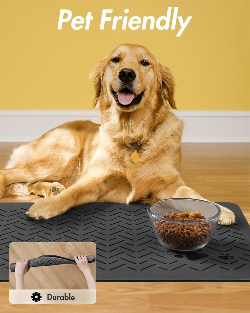 -Absorbent Pet Feeding Mat-No Stains Quick Dry Dog Mat for Food and Water Bowl-Rubber Backing Dispenser Mat Accessories Supplies-Dog Bowl Messy Drinkers,(Dark Grey,12"X19")