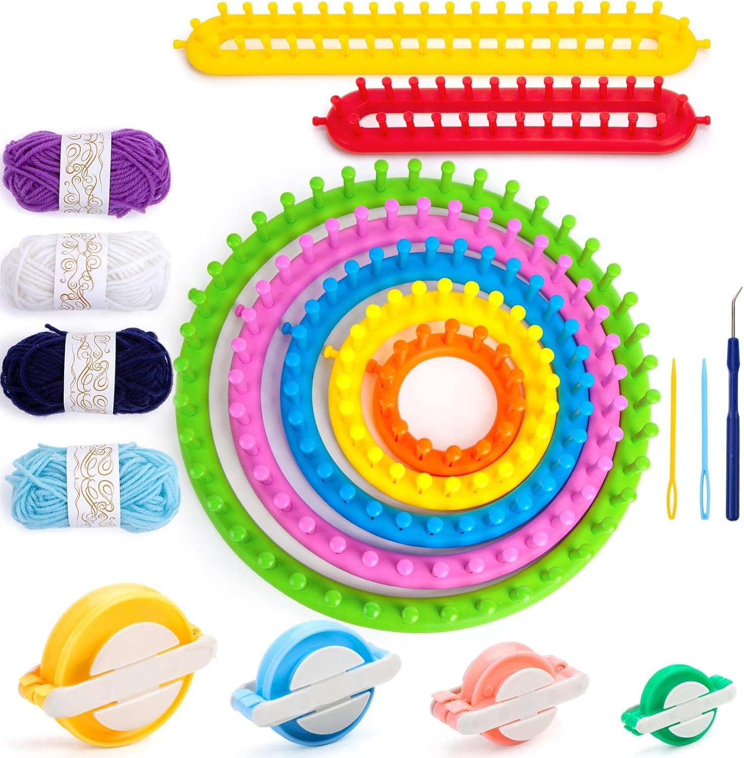 18PCS Knitting Loom Kit for Beginners, round & Rectangle Looms Pom Pom Maker with Yarn for Hat, Scarf, Blanket, Christmas Craft Gifts for Adults & Kids