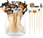 120 Halloween Cocktail Picks, 8 Kind of Bamboo Pumpkin Ghost Spider Hat Bat Eyeball Decorative Toothpicks for Appetizers, 4.7 in Food Sticks Charcuterie Skewers for Halloween Themed Party
