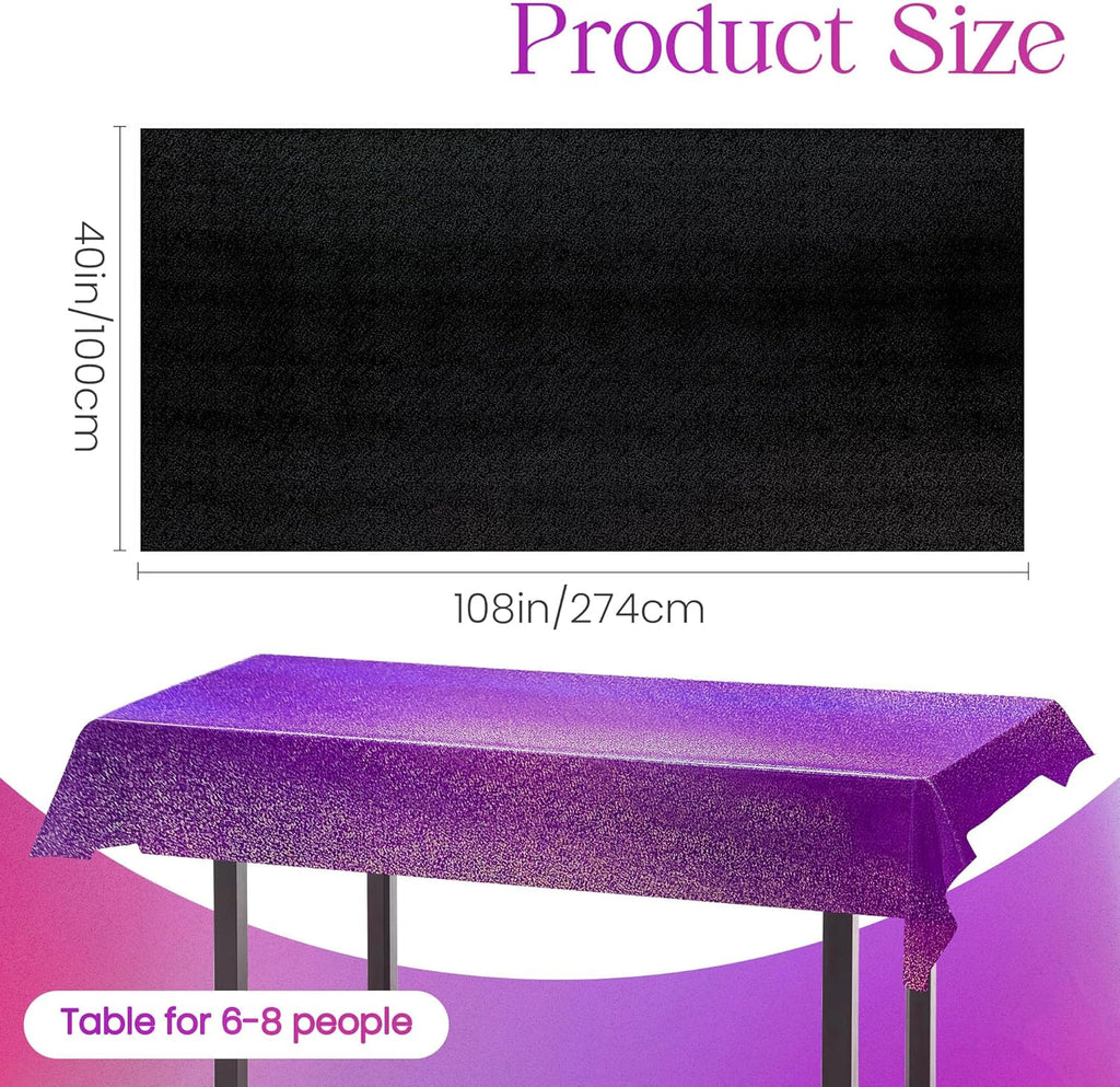 2 Pcs Black & Purple Holographic Laser Tablecloths Iridescence Shiny Table Covers 40" X 108" Halloween Decorations Space Plastic Table Cloths for Birthday Party Wedding Events Supplies