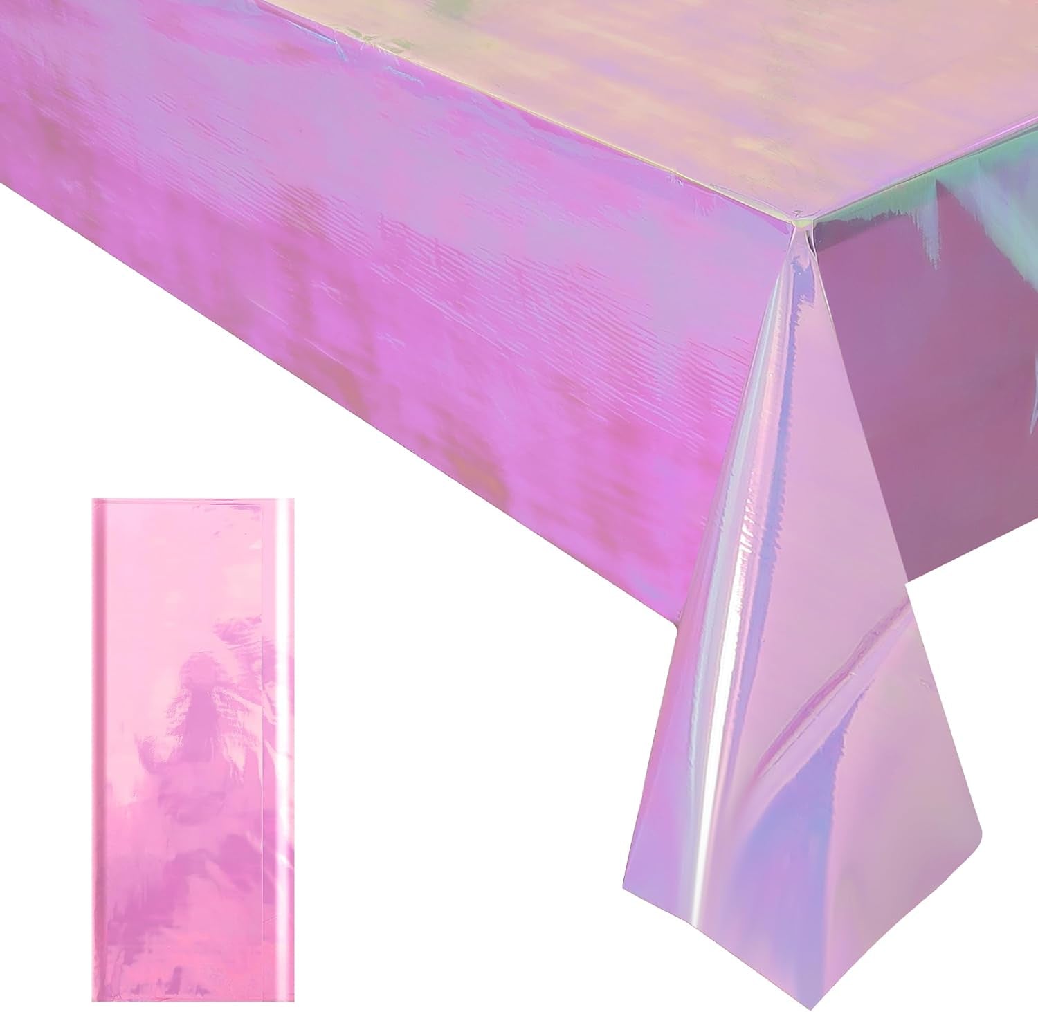 1 Piece Pink Iridescent Party Decorations 40" X 108" Holographic Tablecloth Valentine'S Day Decor Shiny Plastic Table Cloth for Parties Baby Shower Bachelorette Princess Birthday Party Supplies