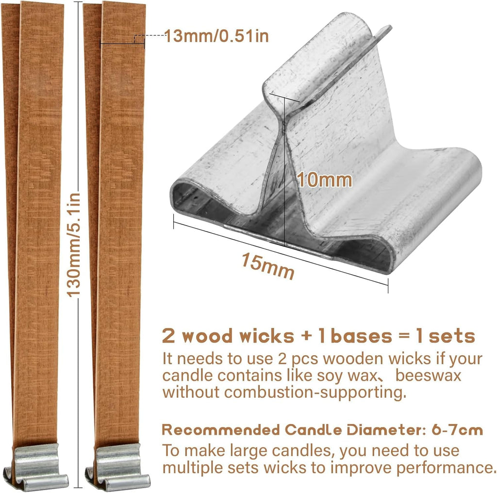 100 Wood Wicks for Candles Making - Smokeless Wooden Candle Wicks Crackling Candle Wax Wood Wick Mechas Para Velas De Cera Candle Making Wicks for Paraffin Candle Soy Wax Candlemaking(50 Sets)