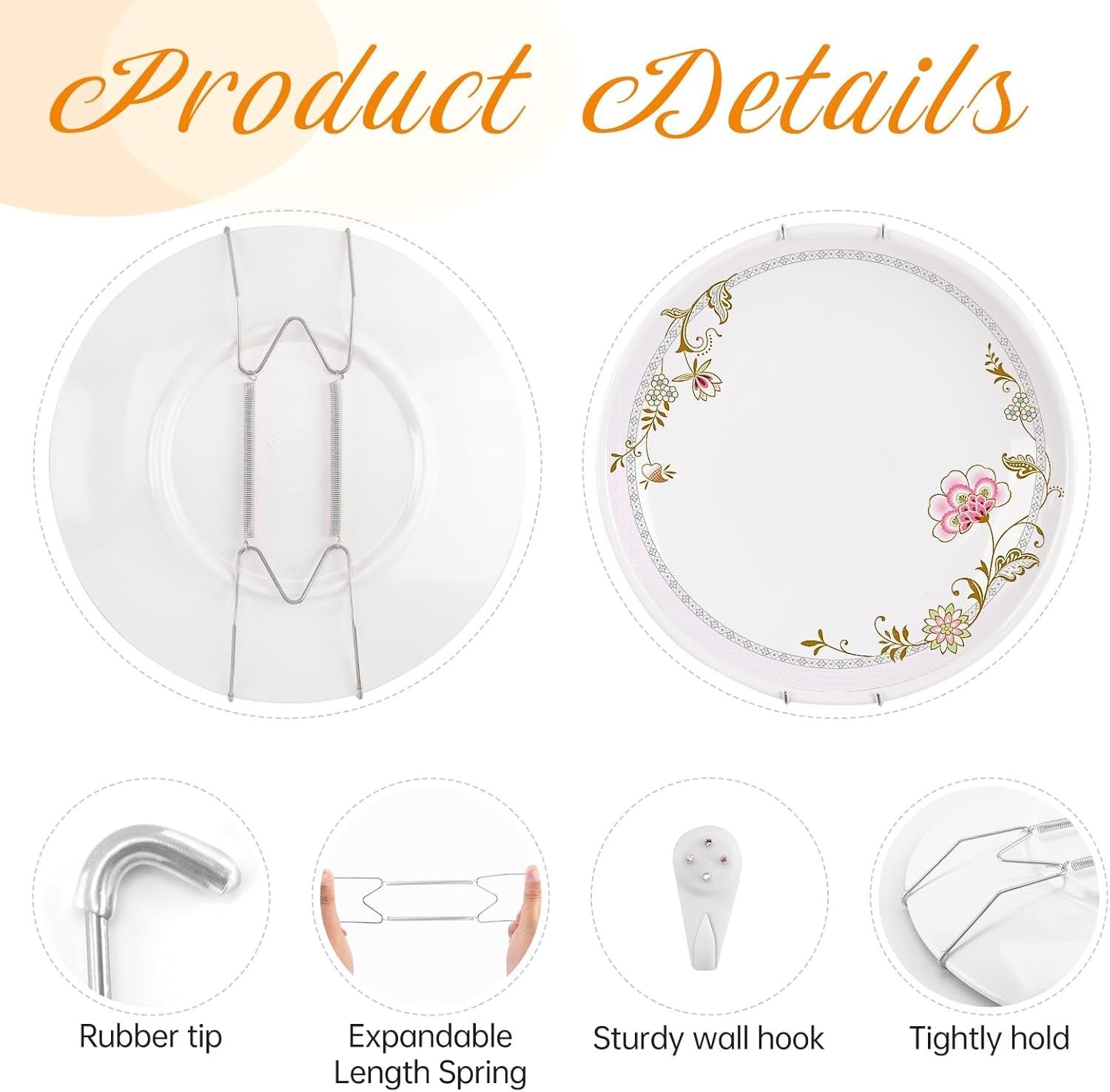 3-Piece Stainless Steel Plate Hangers - Heavy Duty 6/8/10 Inch Invisible Wall Plate Holders with 3 Wall Hooks & 12 Rubber Tip Protectors for 6-11 Inch Decorative Plates (Silver)