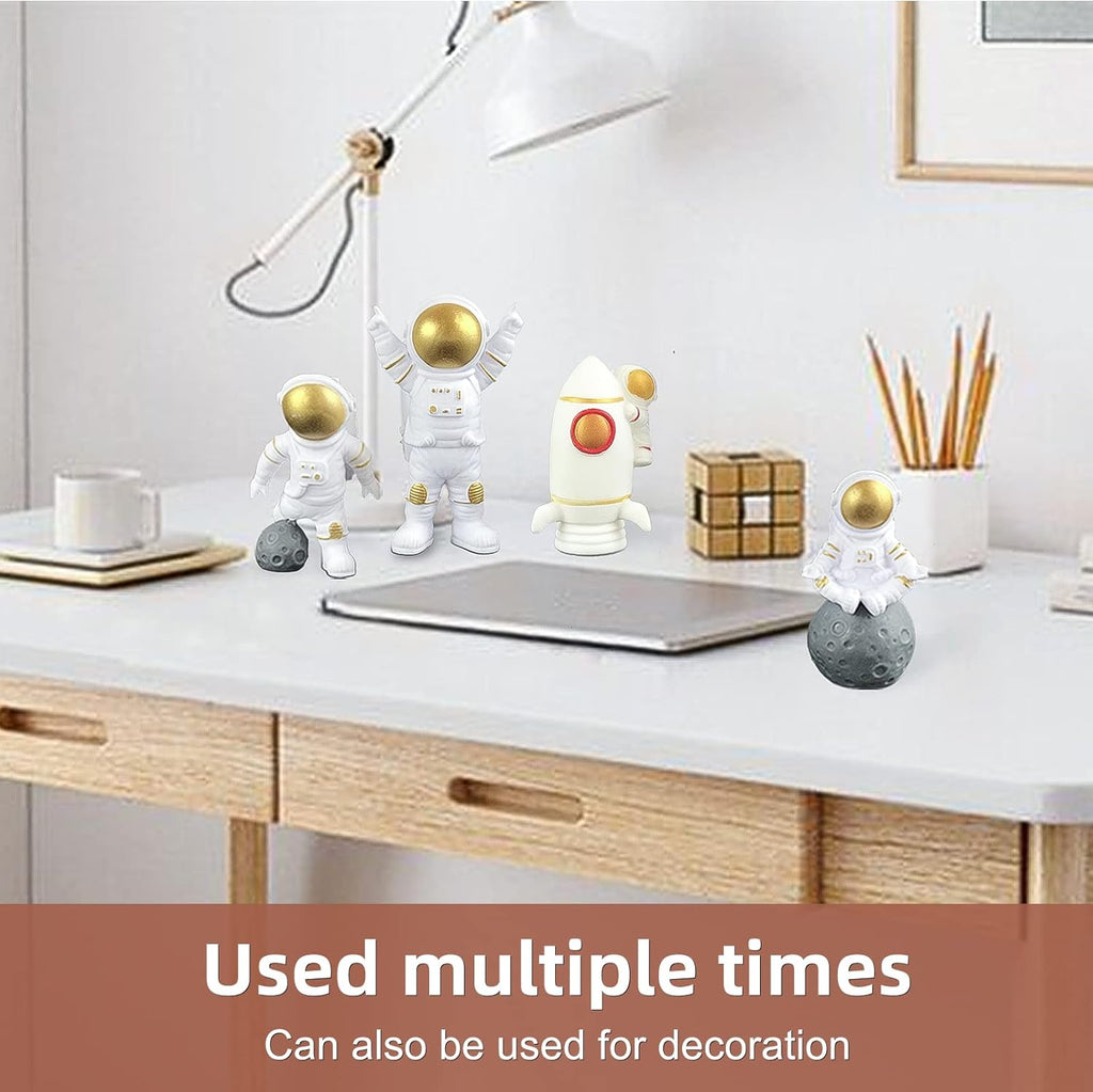 18 Pack Astronaut Cake Topper Set, Outer Space Cake Decoration Astronaut Figurine Rocket Caketoppers with Stars and Pearl Balls for Christmas Astronaut Themed Party Kids Birthday Tabletop Decor(Gold)