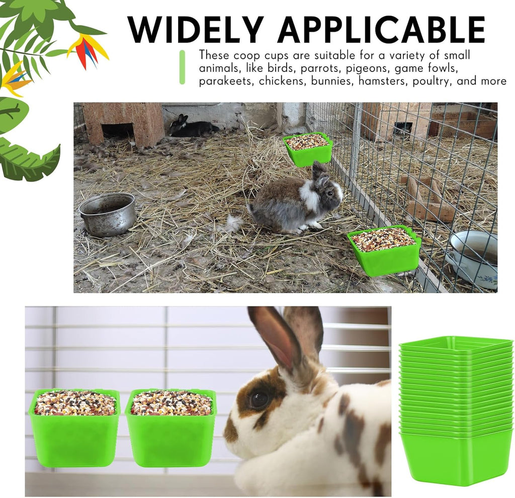 20 Pcs Cage Cups Chicken Feeder Waterer 16 Oz Birds Feeders Hanging Bunny Cage Chicken Water Bowl for Pet Parrot Rooster Parakeet Gamefowl Poultry Pigeon Wire Hutch(Green)