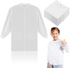 10 Pcs Kids Disposable Lab Coats White Science Coats Bulk for Child with Elastic Knit Cuffs and Front Snap Fastener