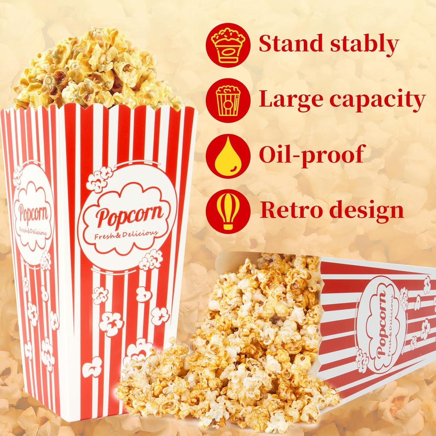 23 Popcorn Boxes Containers Party - 46Oz Square Popcorn Bowls Square Buckets Container Tub Paper Cups Holders Disposable Halloween Carnival Christmas Movie Night Party Individual Servings