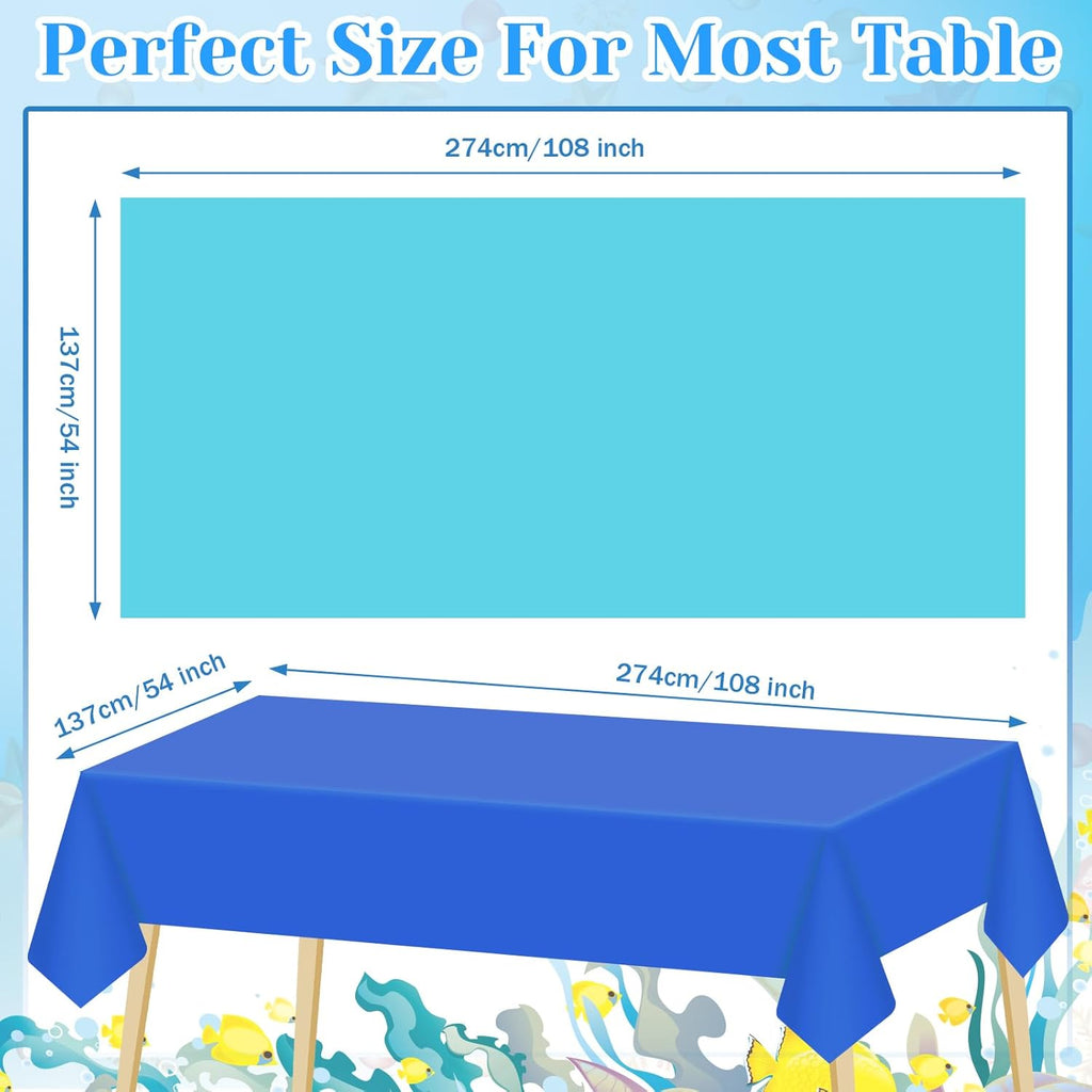 12 Pcs Blue Tablecloth Disposable Winter Gradient Blue Plastic Table Cloth 54'' X 108'' Rectangle Table Cover Waterproof Ocean Tablecloth for Baby Shower Sea Party Birthday Decor