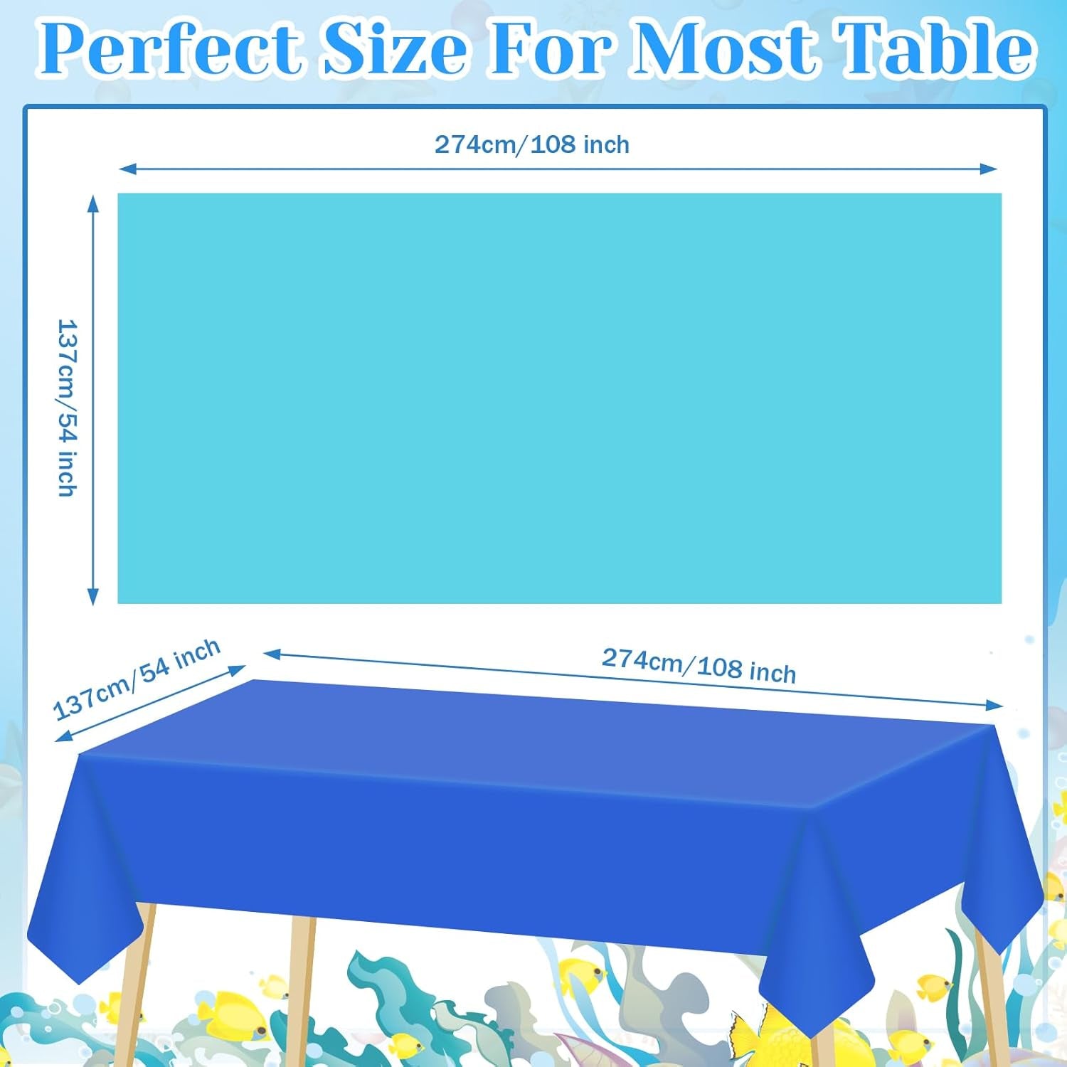 12 Pcs Blue Tablecloth Disposable Winter Gradient Blue Plastic Table Cloth 54'' X 108'' Rectangle Table Cover Waterproof Ocean Tablecloth for Baby Shower Sea Party Birthday Decor