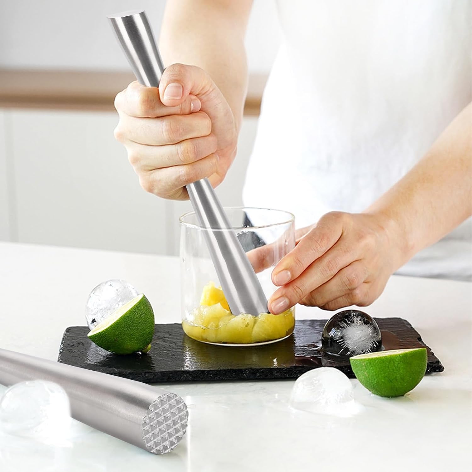 2 Pcs 10" Muddler for Cocktails, 304 Stainless Steel Drink Muddlers Bar Accessories Tools for Old Fashioned Cocktail, Mojito, Fruit Drinks, Lemonade