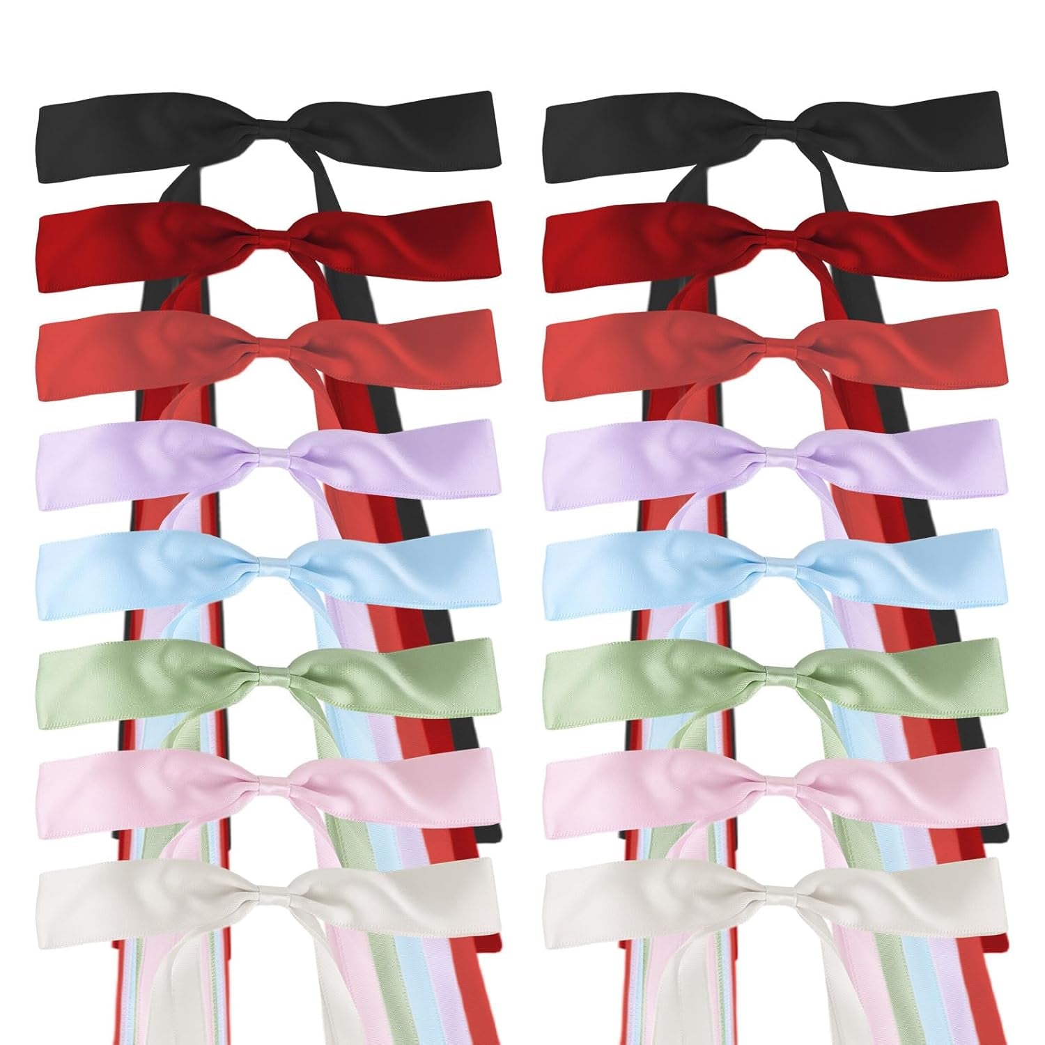 16 PCS Satin Hair Bows Clips with Long Tails | 8 Assorted Colors Satin Ribbon Accessories for Ponytails & Braids | Hair Barrettes for Women Girls