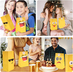 24 Pack Funny Gift Bags with Stickers, 4.7X3.1X8.7 Inch Party Favor Bags for Candy Wrapping, Birthdays, Giveaways, Celebration Supplies