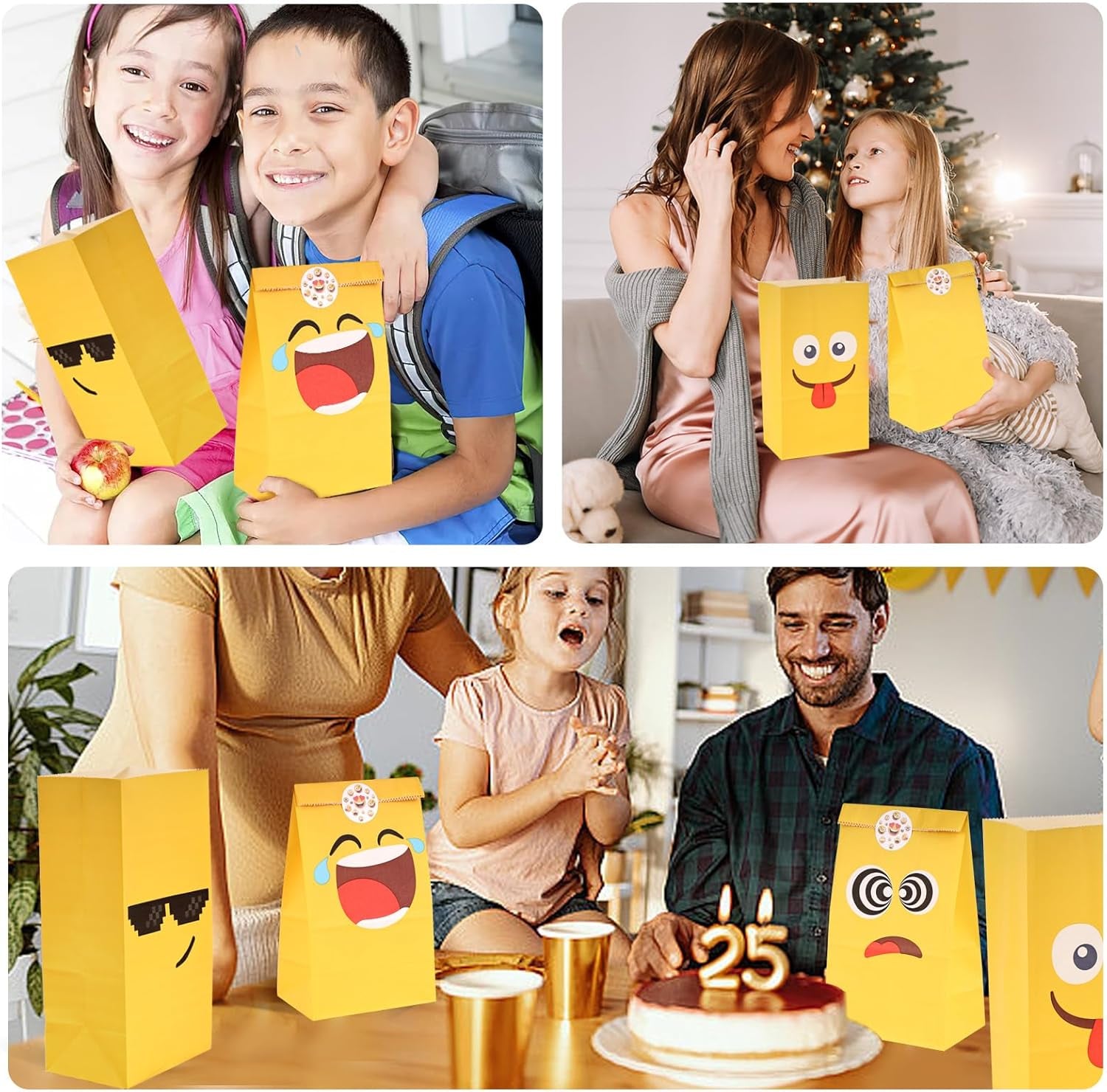 24 Pack Funny Gift Bags with Stickers, 4.7X3.1X8.7 Inch Party Favor Bags for Candy Wrapping, Birthdays, Giveaways, Celebration Supplies