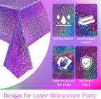 2 Pcs Black & Purple Holographic Laser Tablecloths Iridescence Shiny Table Covers 40" X 108" Halloween Decorations Space Plastic Table Cloths for Birthday Party Wedding Events Supplies