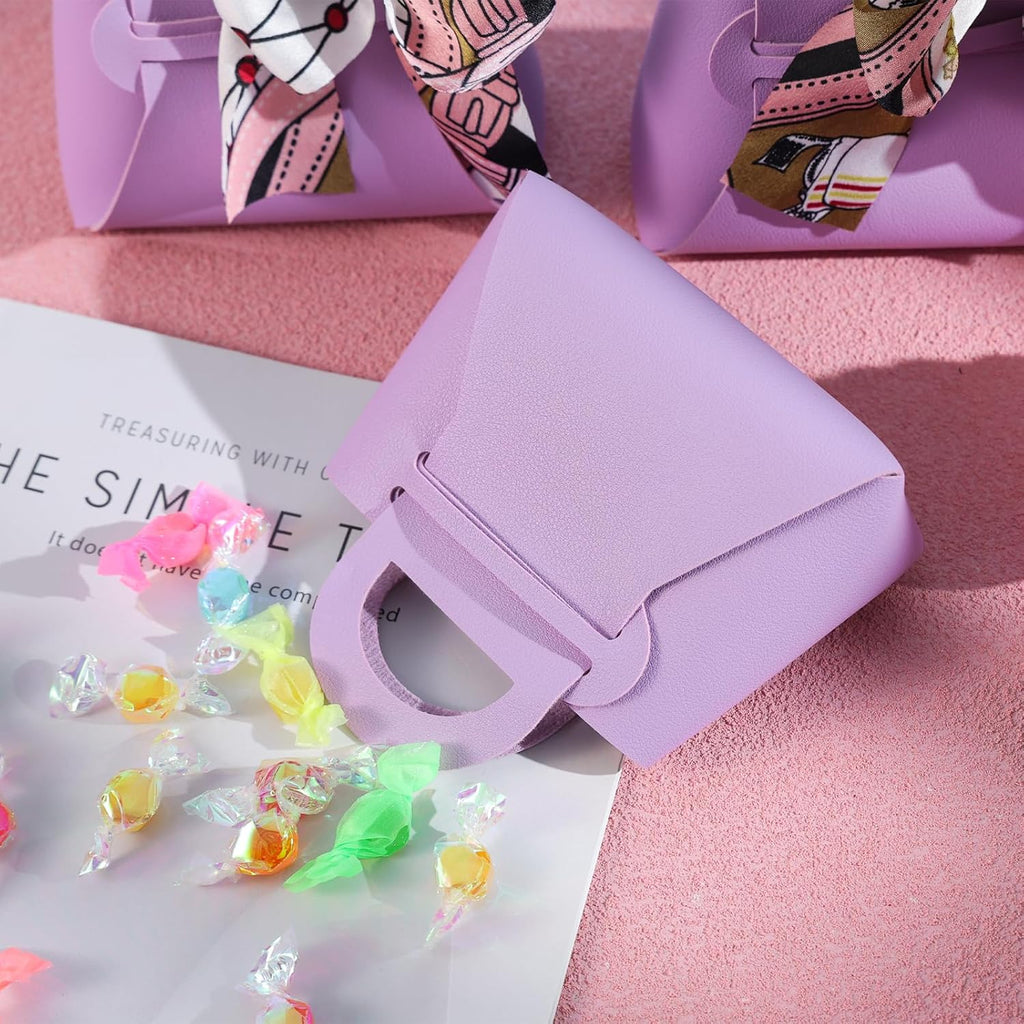 10PCS Mini Gift Boxes, Purple PU Leather Party Favor Bags with Handle for Wedding Bridal Shower Birthday Party Decoration, 4.7"X2"X5.1"