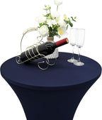 24X43 Inch round Fitted Cocktail Table Cover Navy Spandex Cocktail Table Cloth Highboy Fitted Tablecloth High Top Table Cloths for Party Pub Banquet Bistro