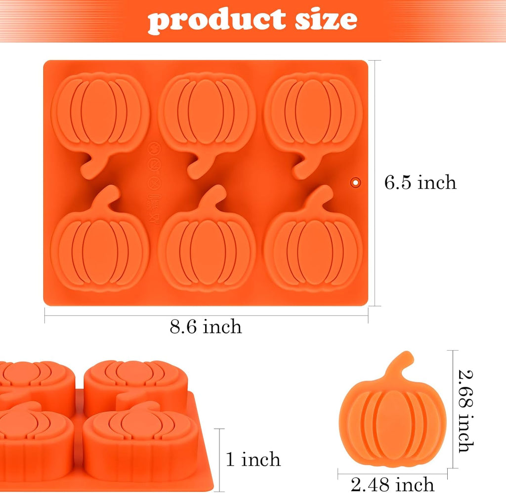 3 Pack Pumpkin Silicone Mold, 6-Cavity Pumpkin Cake Pan for Baking Muffin Cupcake Chocolate Halloween Thanksgiving Wax Melts Soap Making