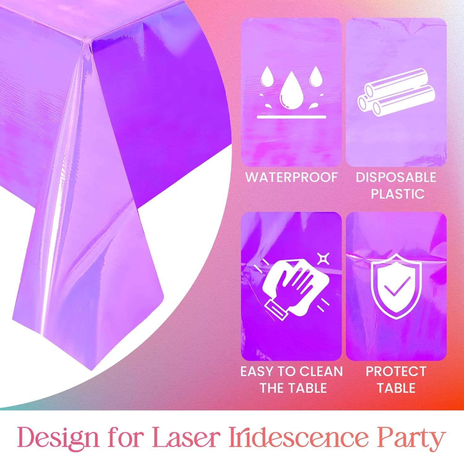 2 Pieces Purple Iridescence Tablecloth - 40 X 108“ Disposable Shiny Laser Table Cloth - Glitter Plastic Tablecloths - Holographic Iridescent Table Cover for Halloween Party Decoration, Wedding